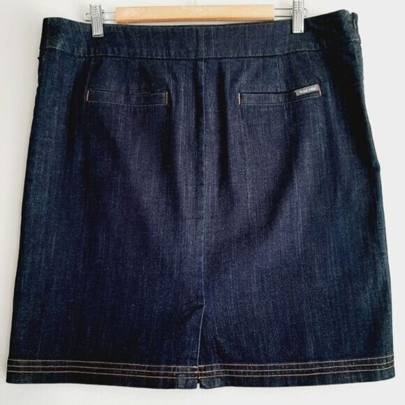 WHITE STUFF / Blue Jean Short Mini Skirt Decorative Stitching Detail Sz 16 - Picture 6 of 9